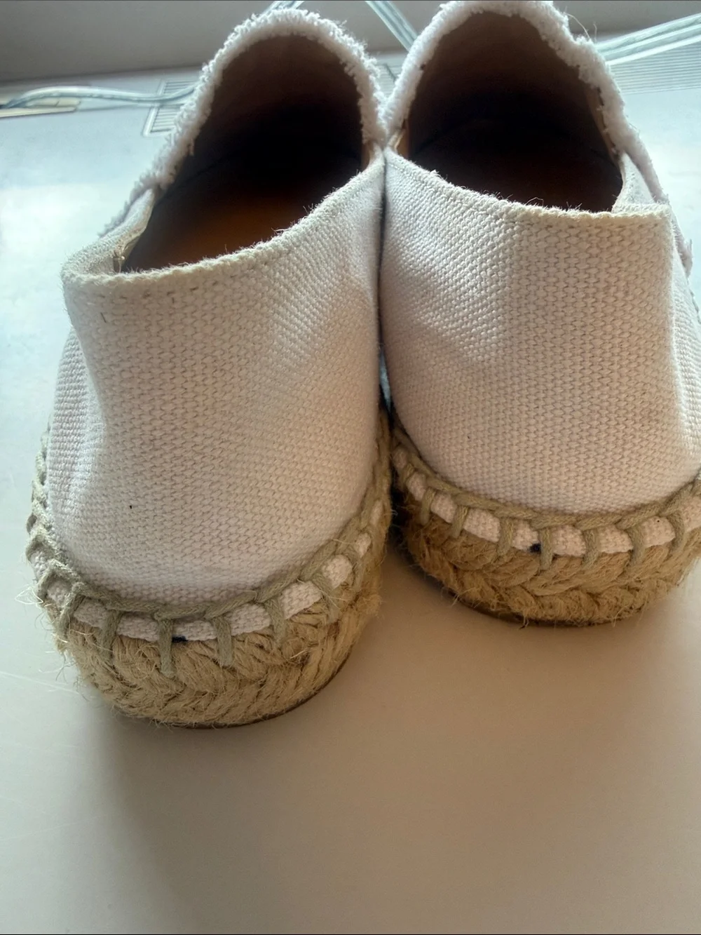 CHANEL White Canvas Espadrilles with Black Toe Cap